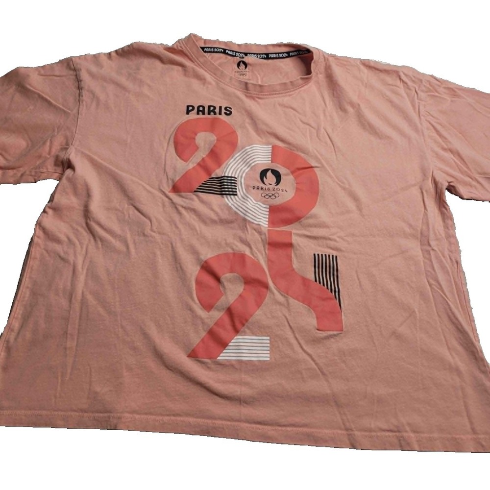 Paris 2024 Olympics Pink Short Sleeve‎ T-Shirt Women's XL 100% Cotton